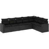 vidaXL 7-delige Loungeset met kussens poly rattan zwart