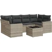 vidaXL 7-delige Loungeset met kussens poly rattan lichtgrijs
