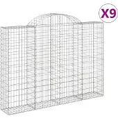vidaXL Gabionen met boogvorm, 9 stuks, 200x30x140/160 cm, verzinkt staal