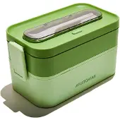 Muitomas Lunchtrommel - 1,7 Liter – Verschillende compartimenten – Magnetron & vaatwasser bestendig - Inclusief bestek - Groen