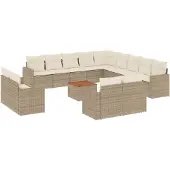 vidaXL 14-delige Loungeset met kussens poly rattan beige