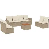 vidaXL 9-delige Loungeset met kussens poly rattan beige