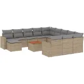 vidaXL 13-delige Loungeset met kussens poly rattan beige