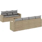 vidaXL 8-delige Loungeset met kussens poly rattan beige