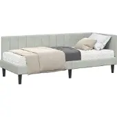 vidaXL Hoekbedframe met Matras met hoofdeinde 2 st Lichtgrijs Fluweel