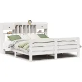 vidaXL Bed met boekenkast zonder matras grenenhout wit 180x200 cm