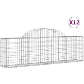 vidaXL Gabionen met boogvorm, 12 stuks, 200x30x60/80 cm, verzinkt staal