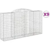 vidaXL Gabionen met boogvorm, 9 stuks, 300x50x160/180 cm, verzinkt staal