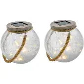 Lumisky Set of 2 solar balls - - CRACK BALL CORD - H13 cm - Cracked glass to place - Micro rope handle - Warm white LED
