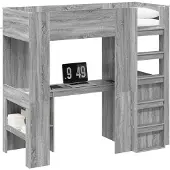 vidaXL Stapelbedframe met Bureau Grijs Sonoma 75 x 190 cm Bewerkt hout