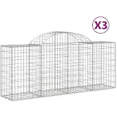 vidaXL Gabionen met boogvorm, 3 stuks, 200x50x80/100 cm, verzinkt staal