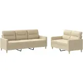 vidaXL 2-delige Loungeset met kussens stof crèmekleurig