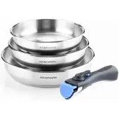 Arthur Martin Set of 3 frying pans 20-24-26 cm AM1410 - Stainless steel - Removable handle - All hobs including induction