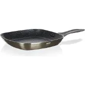 Banquet Metallic Platinum Steakpan 28x28 cm, model 40051933, braadpan, gietijzer/gegoten aluminium, geschikt voor inductiekookplaten, anti-aanbaklaag