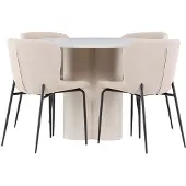 Ebuy24 Olivia eethoek tafel Ø110cm en 4 bouclé stoelen beige.