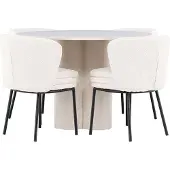 Ebuy24 Olivia eethoek tafel Ø110cm en 4 bouclé stoelen beige.