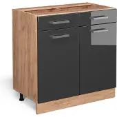 Vicco Keukenonderkast R-Line Antraciet Hoogglans 80 cm zonder werkblad, Model 37119