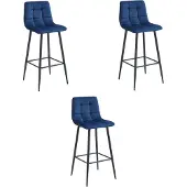 Leobert Barkruk - - Arceto - Marineblauw fluweel / Zwarte poten - Set van 3