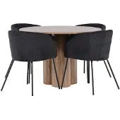 Ebuy24 Olivia eethoek tafel Ø110cm en 4 fluwelen stoelen met armleuningen bruin.