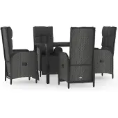vidaXL 5-delige tuinset met kussens, zwart, van polyrotan