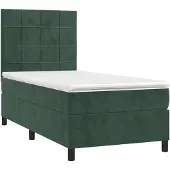 vidaXL Boxspring met matras fluweel donkergroen 90x200 cm