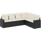 vidaXL 6-delige Loungeset met kussens poly rattan zwart