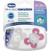 Chicco Fopspeen Physio Comfort Lumi Meisje Siliconen 12m 2 eenheden|Soother Physio Comfort Lumi Girl Silicone 12m 2 units|Sucette Physio Comfort Lumi Girl Silicone 12m 2 unités