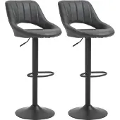 HOMCOM Barstoelset, 2 stuks, keukentoelen, met lederlook, draaibaar met voetsteun