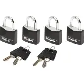 Masterlock 4 x 20mm - 11mm steel shackle, 3mm diam. - 3-pin cylinder - keyed alik | zwart - 9120EURQBLKNOP