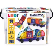 Ludi - Magnetische panelen - Magnetic Tiles - thema voertuigen - 61 stukjes
