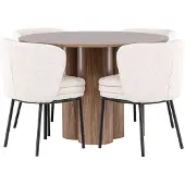 Ebuy24 Olivia eethoek tafel Ø110cm en 4 bouclé stoelen bruin.