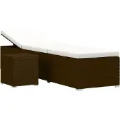 vidaXL Ligbed met kussen en theetafel poly rattan bruin