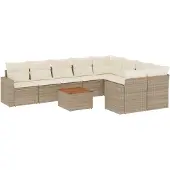 vidaXL 10-delige tuinmeubelset met kussens, beige, polyrotan