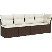 vidaXL Tuinset met bank en kussens, 4-persoons, bruin, polyrotan