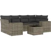 vidaXL 7-delige Loungeset met kussens poly rattan grijs