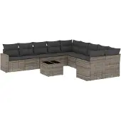vidaXL 11-delige Loungeset met kussens poly rattan grijs