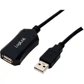 Logilink USB 2.0 Repeater, 5 m aktieve verlenging, Zwart