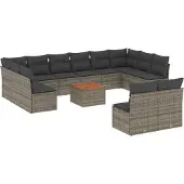 vidaXL 13-delige loungeset voor de tuin met kussens, grijs, polyrotan