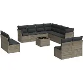 vidaXL 12-delige loungeset voor de tuin met kussens, grijs, polyrotan