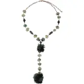 Behave - Ketting met Bewerkt Kralen en Pompons - Groen - 41,5 cm