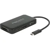 DeLOCK USB 2.0 Adapter [1x USB-C stekker - 1x VGA-bus, HDMI-bus, DVI-bus 24+5-polig, DisplayPort bus] 63929 0.15 m
