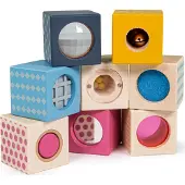 Bigjigs Set van 8 houten zintuiglijke blokken