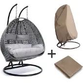 HOME DELUXE Hangstoel Polyrattan TWIN - Grijs - Met regenhoes + kussens