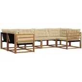 vidaXL Buiten bank set 6 st Natuurlijk en Beige