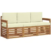 vidaXL Sofa-Sets 3 st Natuurlijk en Crème Massief Acacia Hout