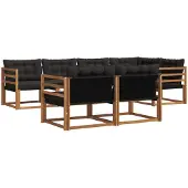 vidaXL Buiten bank set met kussen 7 pcs Natuurlijk en zwart