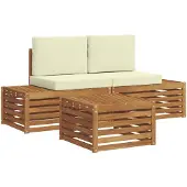 vidaXL Buiten bank set met kussen Natuurlijk en Crème 59 x 59 x 37 cm