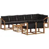 vidaXL Buiten bank set 9 st Natuurlijk en zwart