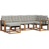 vidaXL Buiten bank set 6 st Natuurlijk en Licht Grijs
