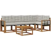 vidaXL Buiten bank set 6 st Natuurlijk en Licht Grijs